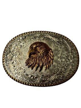 Vintage Eagle Crumrine Western Cowboy Biker Silver Plated Belt Buckle MINTY